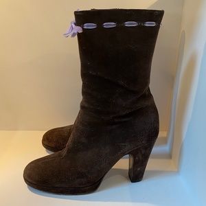 MIU MIU Brown Suede Platform Boots 37.5